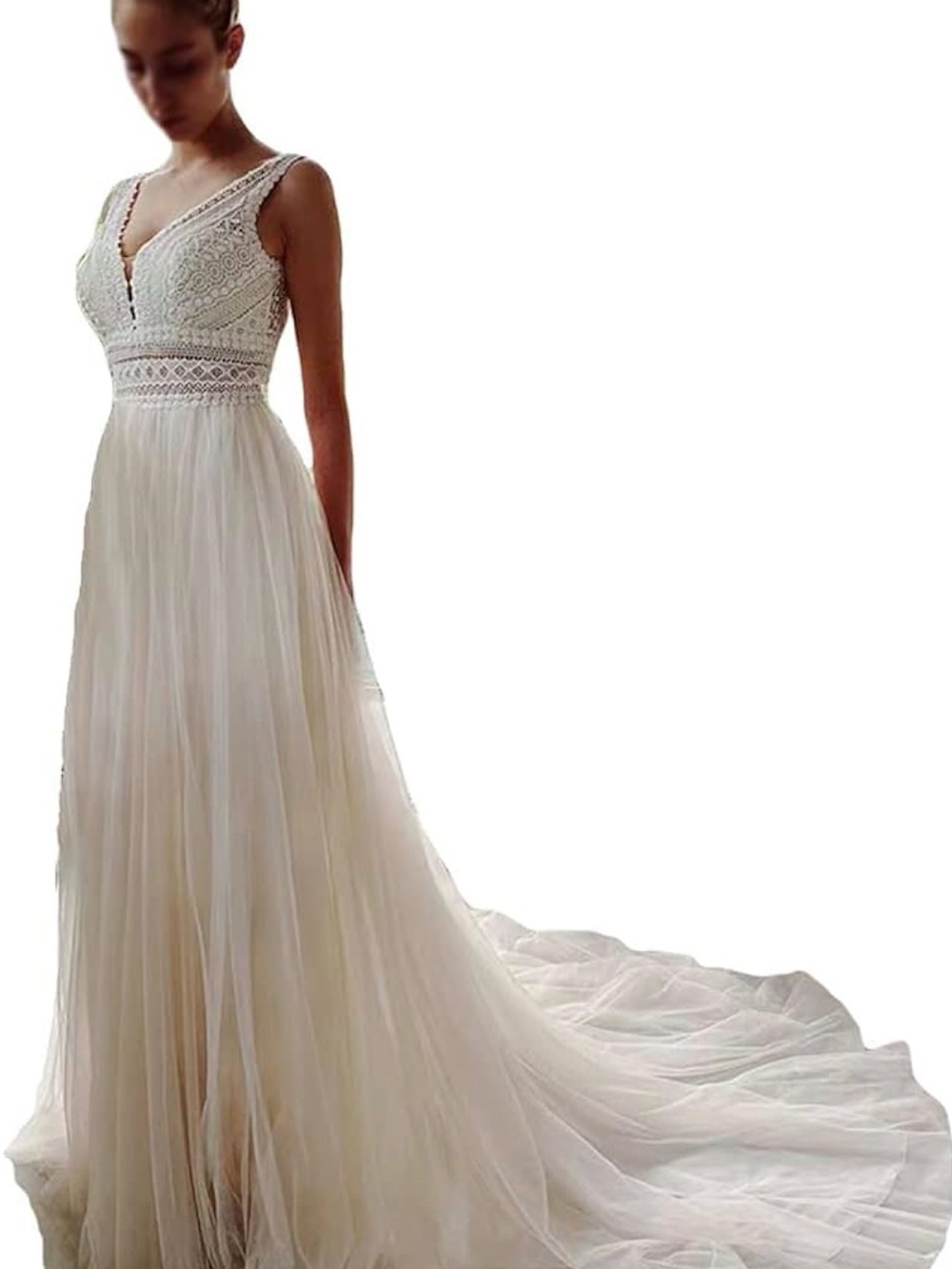 Lace Bodice Ivory Tulle Wedding Gown